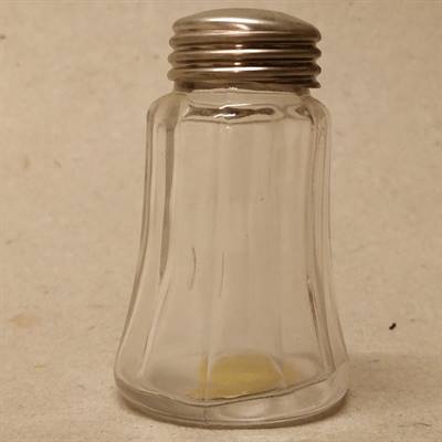 Gense, svensk sukkerstrø i glas. Ca. 8 cm.  Stainless top.